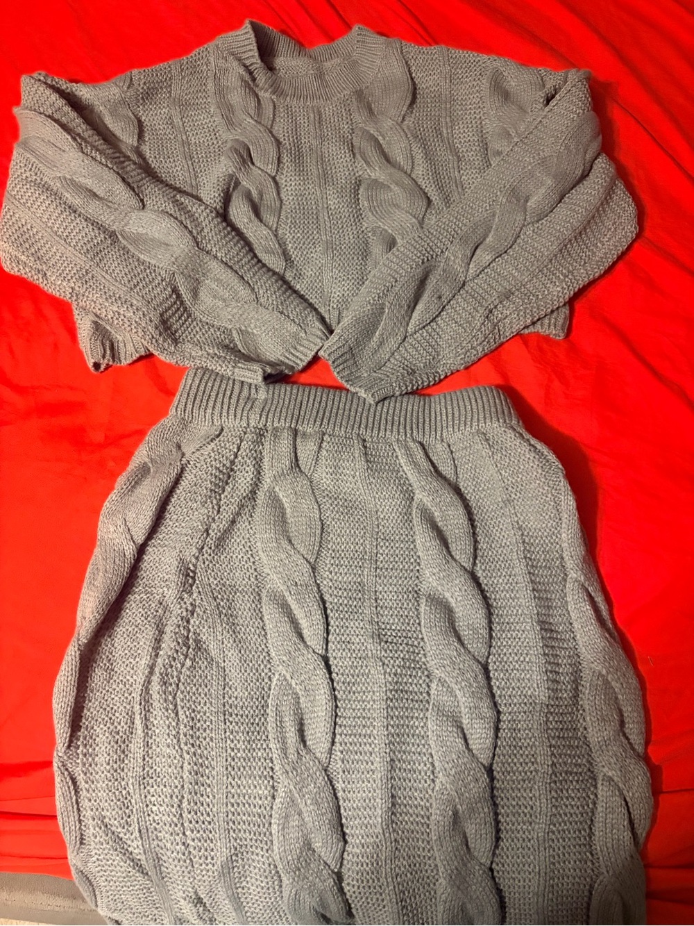 SHEIN Gray Cable Knit Crop Sweater Set